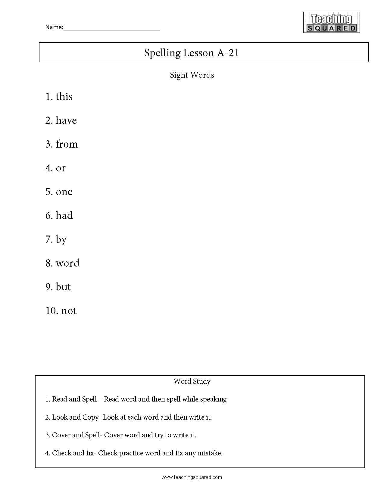 Spelling List Words A