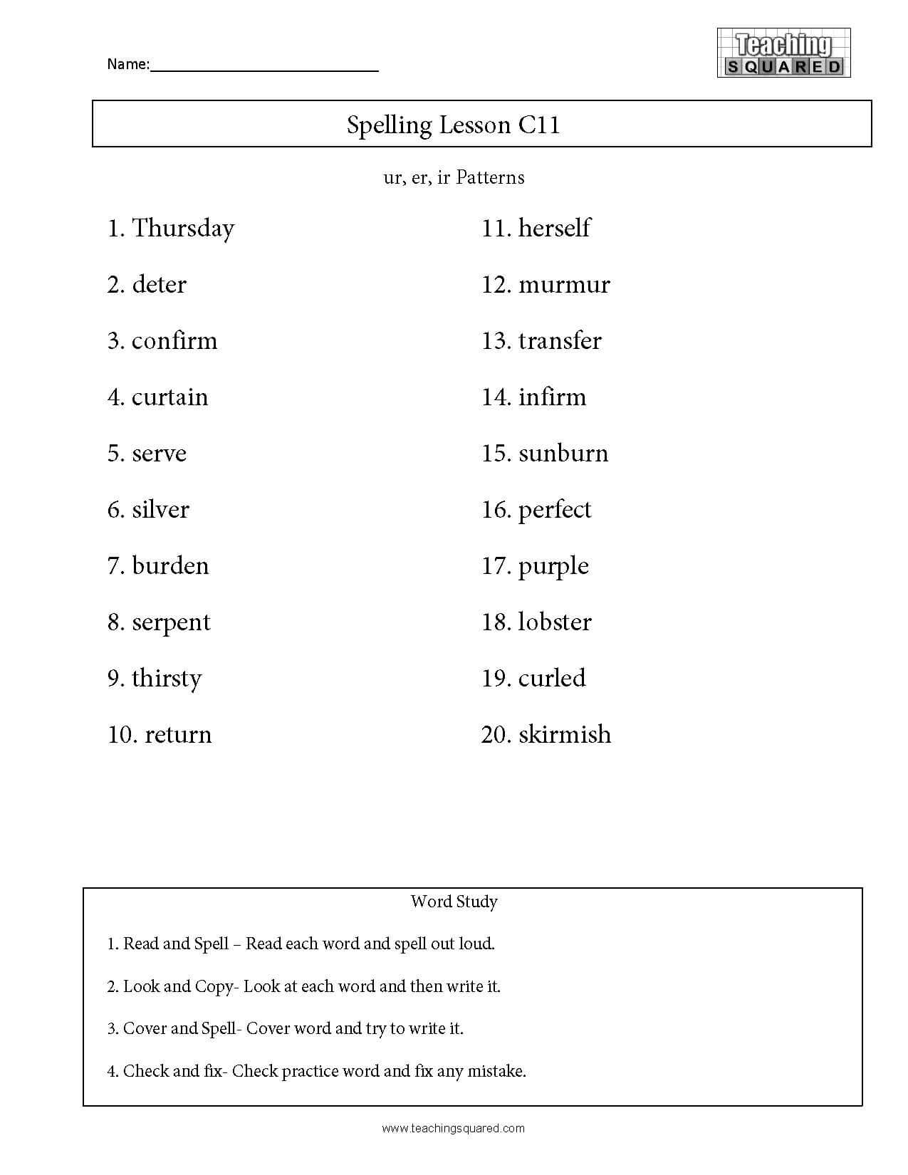 Spelling List 3rd Grade