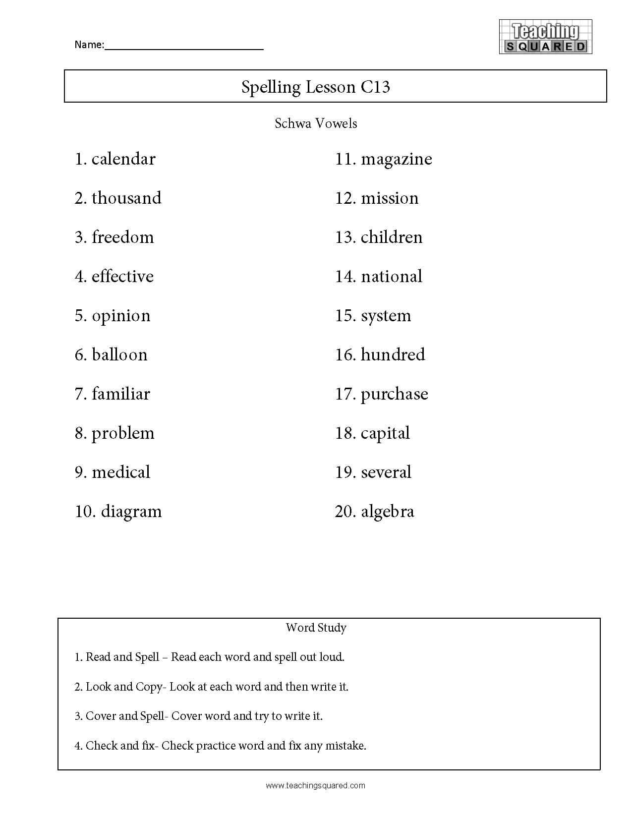 Spelling List 3rd Grade