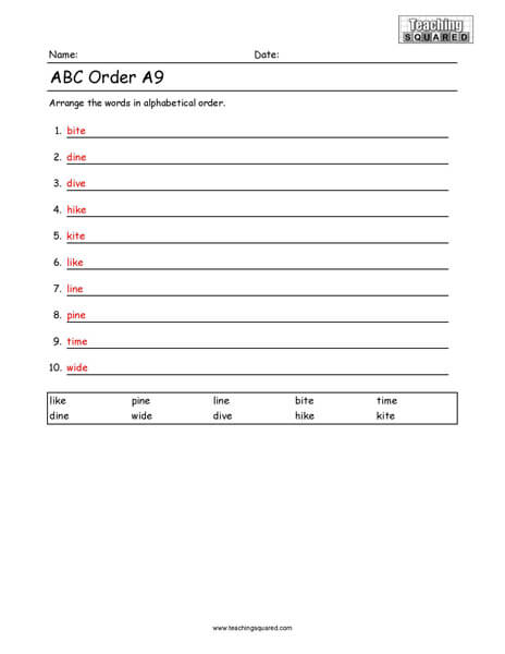 ABC Order Practice- Spelling A
