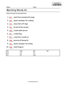 First Grade Matching Words A1