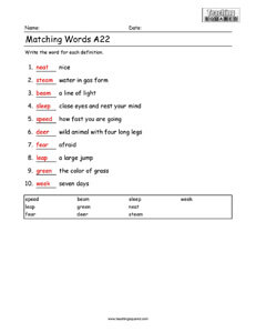 First Grade Matching Words A