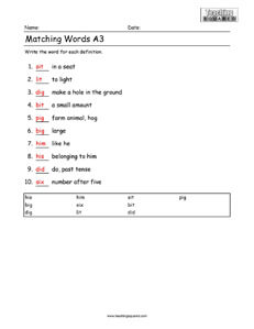 First Grade Matching Words A3