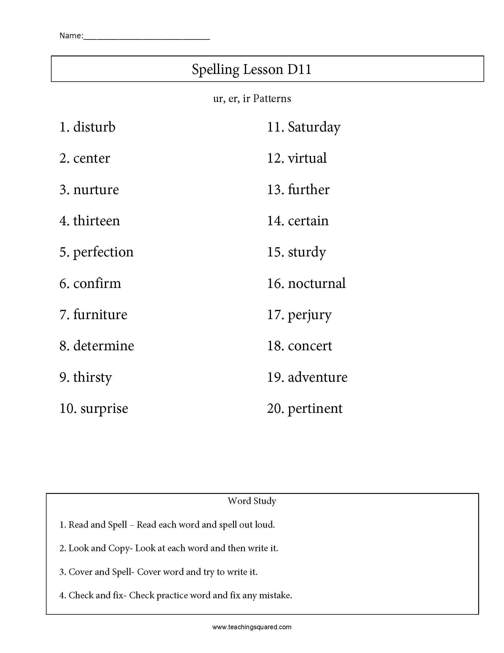Spelling List Words D