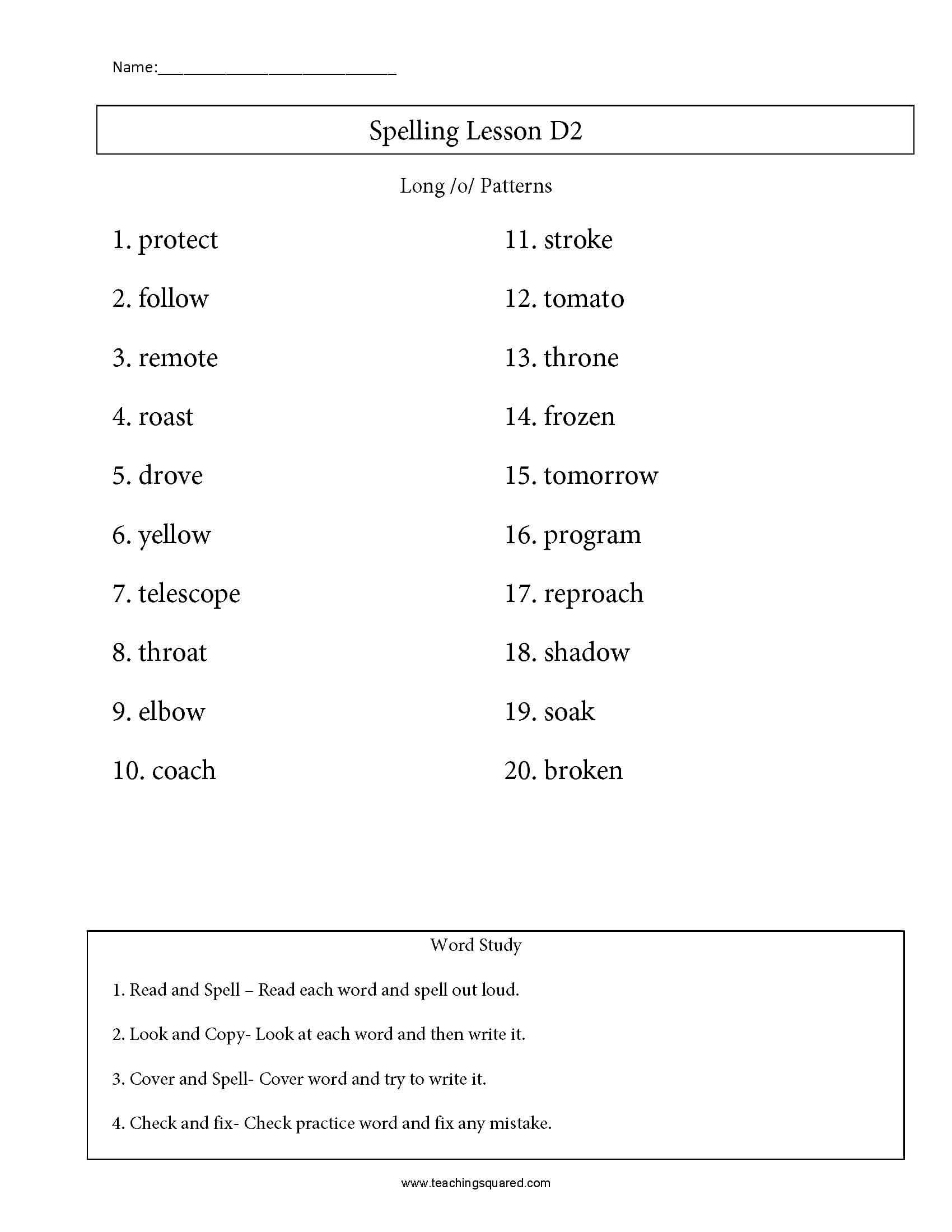 Spelling list and practice