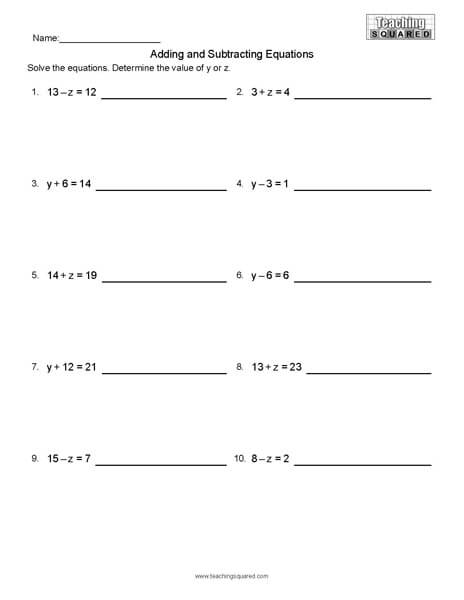 Equations- Adding and Subtracting math worksheets