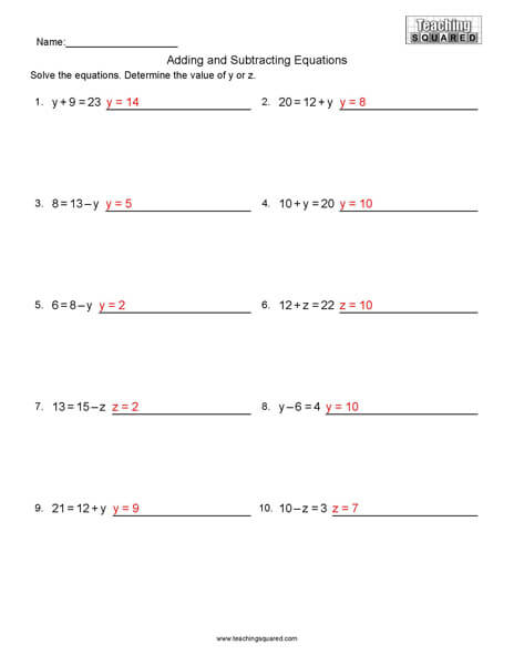 Equations- Adding and Subtracting
