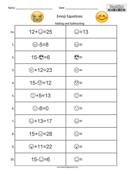 Emoji Equations- math worksheets