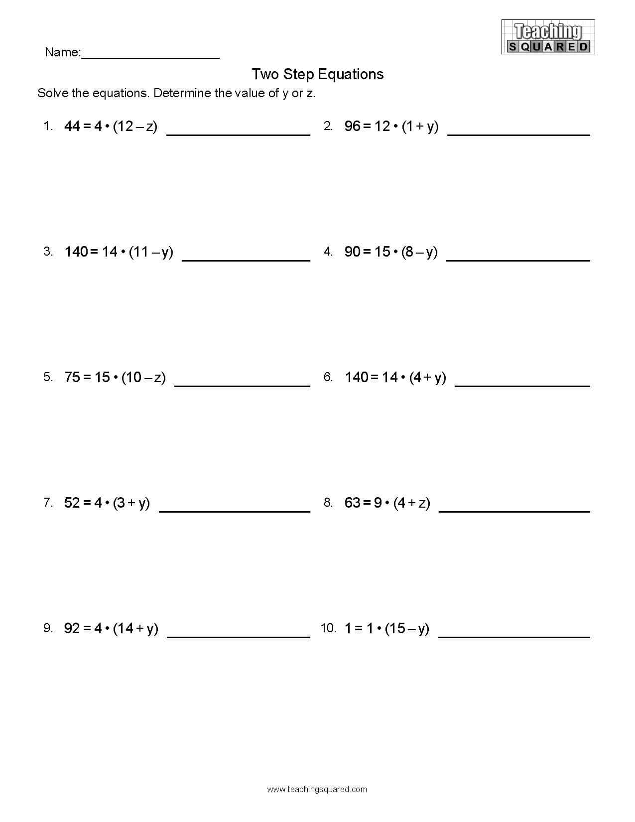Equations- Parenthesis R22 - Teaching Squared Regarding 2 Step Equations Worksheet