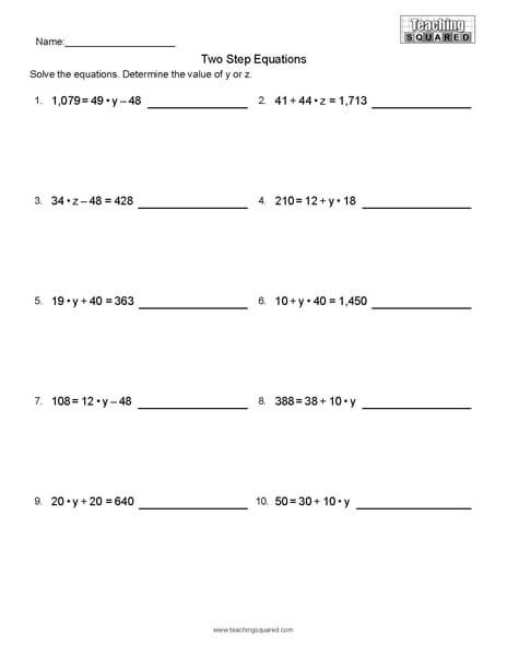 Equations- two step math worksheets