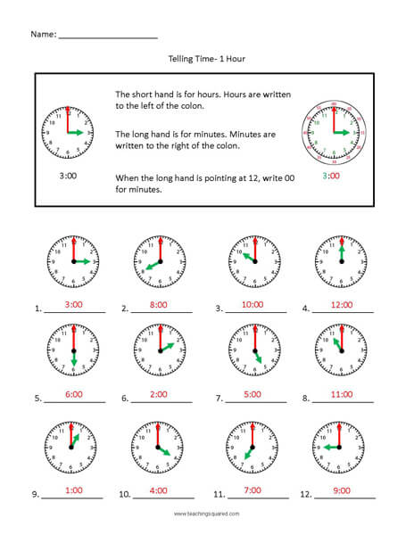 Telling Time- Hours