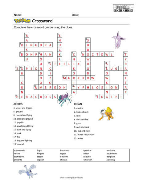 Pokémon Crossword Puzzle- Generation 2
