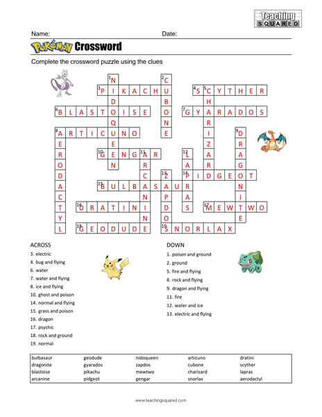 Pokemon Crossword Puzzle