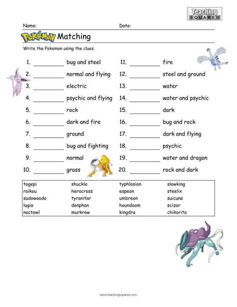 fun Pokémon game top worksheets