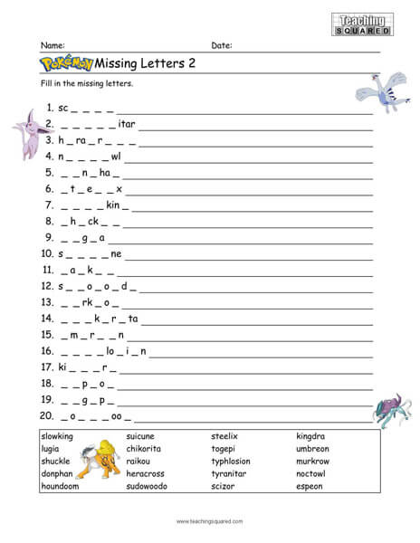 fun Pokémon game top worksheets