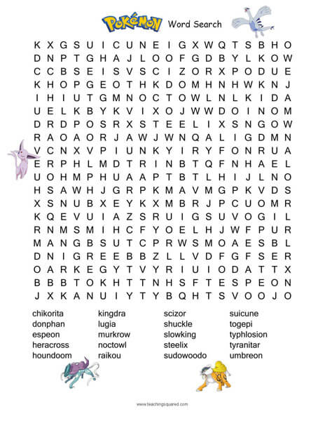 Pokémon Word Search Puzzle