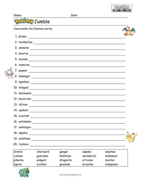 fun Pokémon game top worksheets