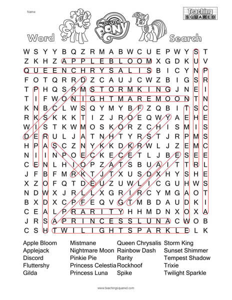 My Little Pony Word Search Puzzle Answer Key