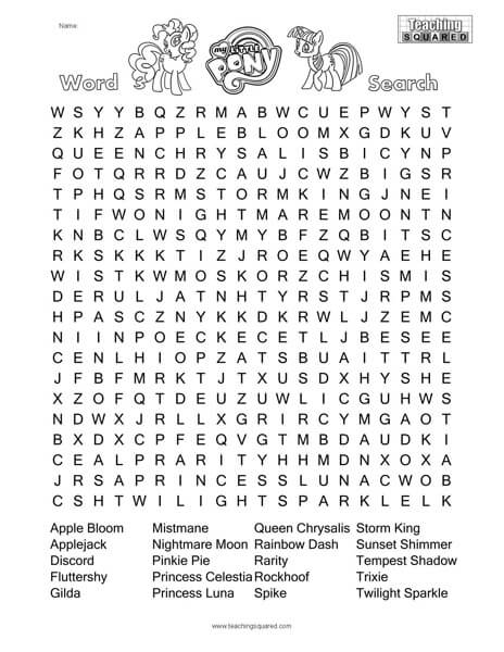 My Little Pony Word Search Puzzle