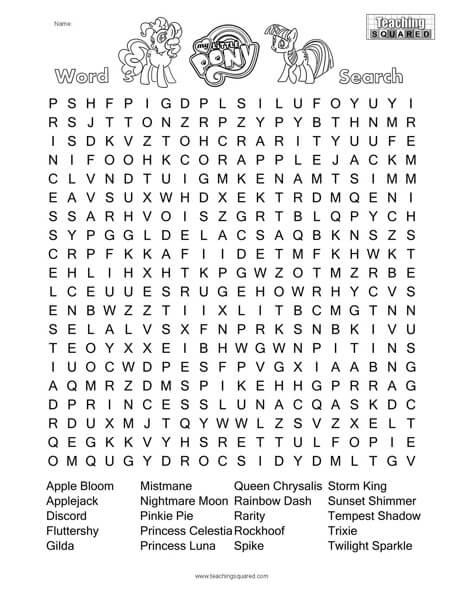my little pony word search puzzle teaching squared