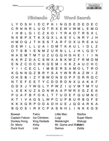 nintendo word search puzzle - fortnite skins word search