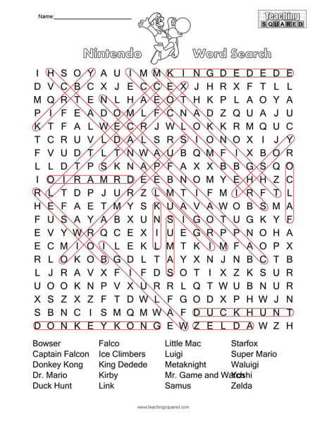 Nintendo  Word Search Puzzle Answer Key