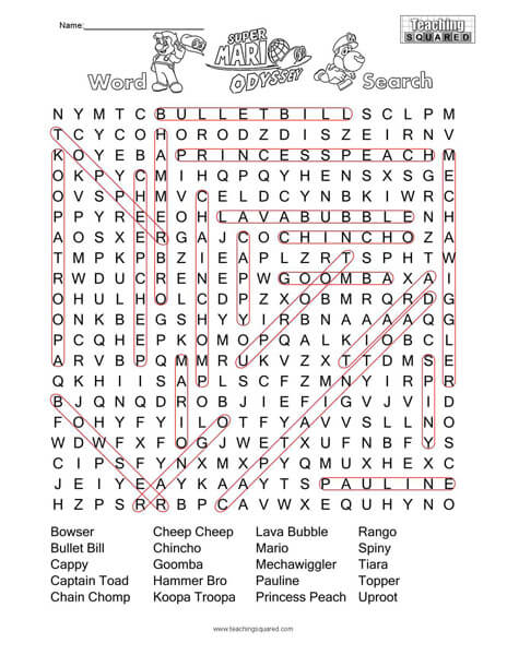 Super Mario Odyssey Word Search Puzzle Answer Key