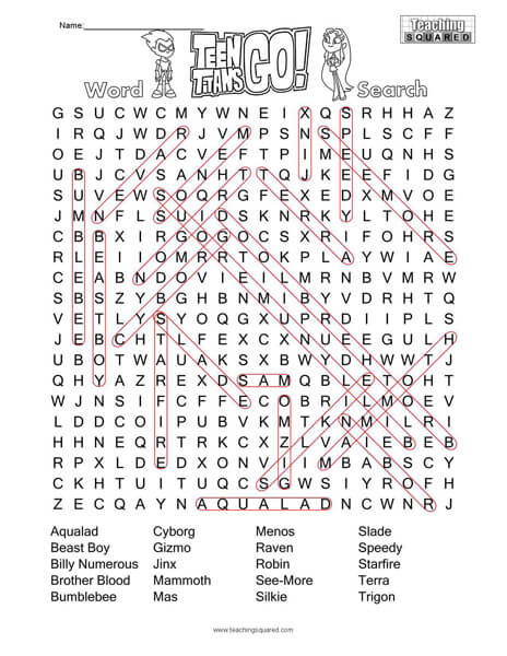 Teen Titans Go Word Search Puzzle Answer Key