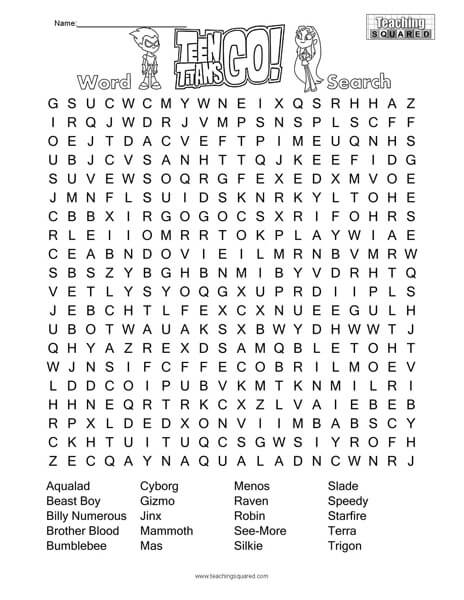 Teen Titans Go Word Search Puzzle