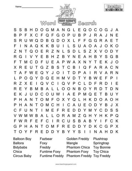Five Nights at Freddy's Word Search Puzzle