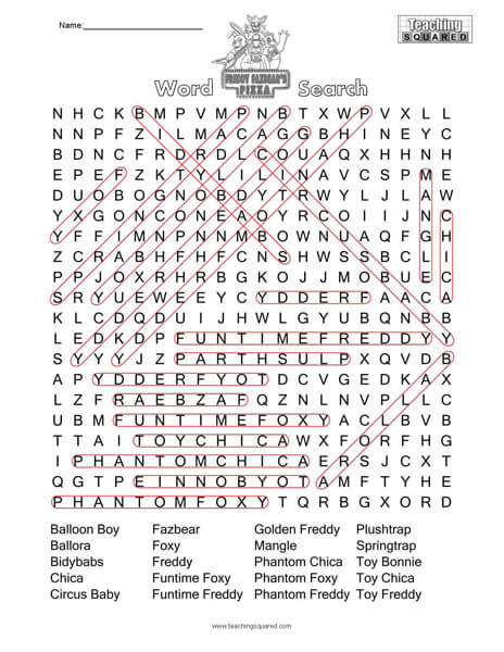 Five Nights at Freddy's Word Search Answer Key