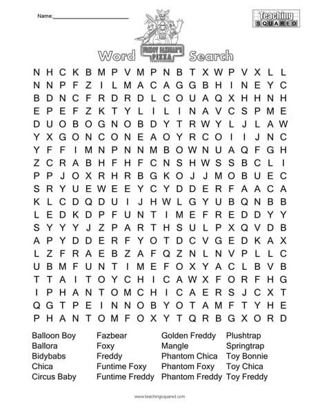 Five Nights at Freddy's Word Search
