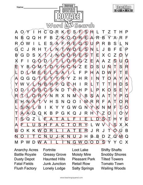 Fortnite Locations Word Search Puzzle Answer Key