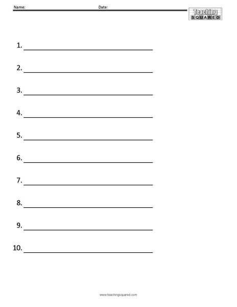 Numbered Test Paper to 10