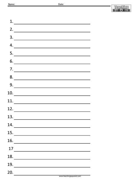 Numbered Test Paper to 10