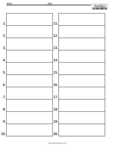 Free Numbered paper to 20 Practice