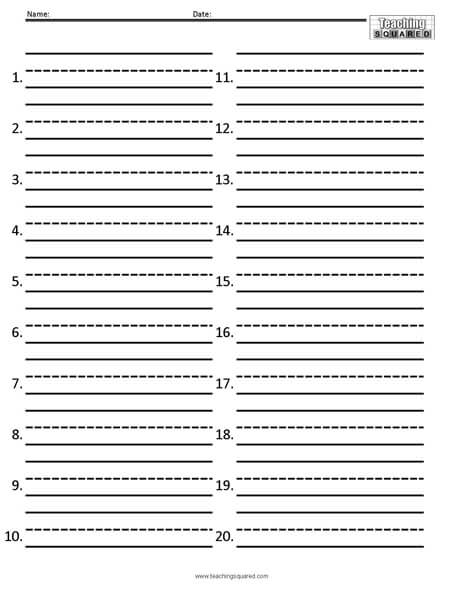 Free Numbered paper to 20 Practice