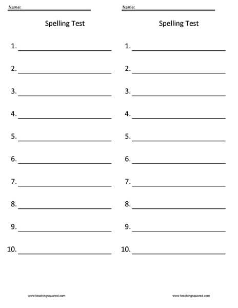 Spelling Test Paper to 10