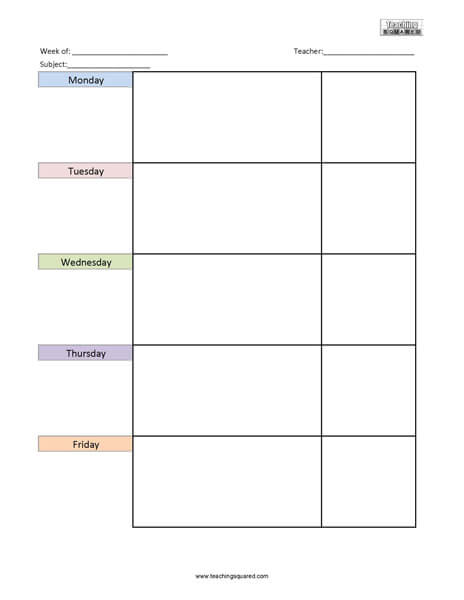 Week Schedule- Single Subject