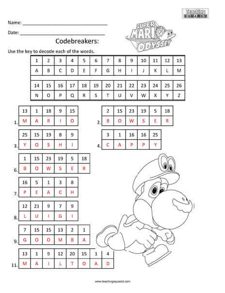 Codebreakers Super Mario Odyssey Worksheet