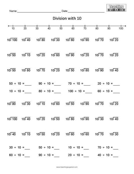 Dividing with 10 division worksheets