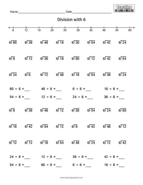 Dividing with 6 division worksheets