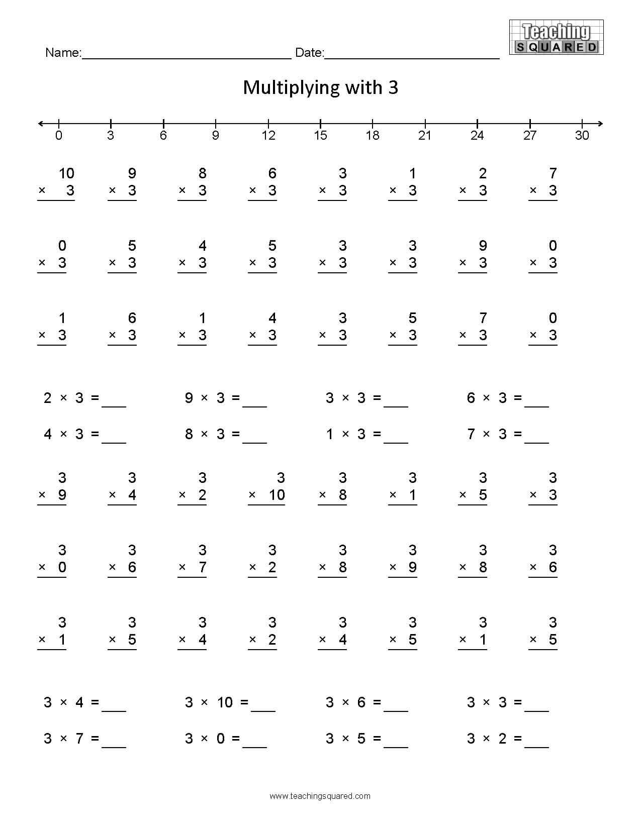 Multiplying with 3 multiplication worksheets