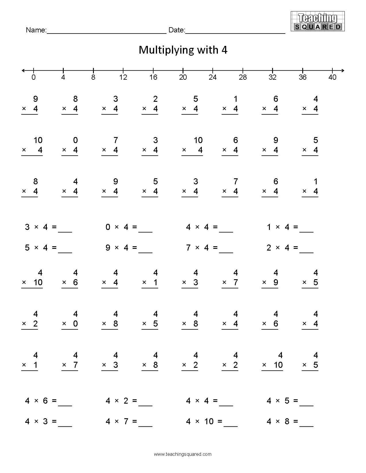 Multiplying with 4 multiplication worksheets