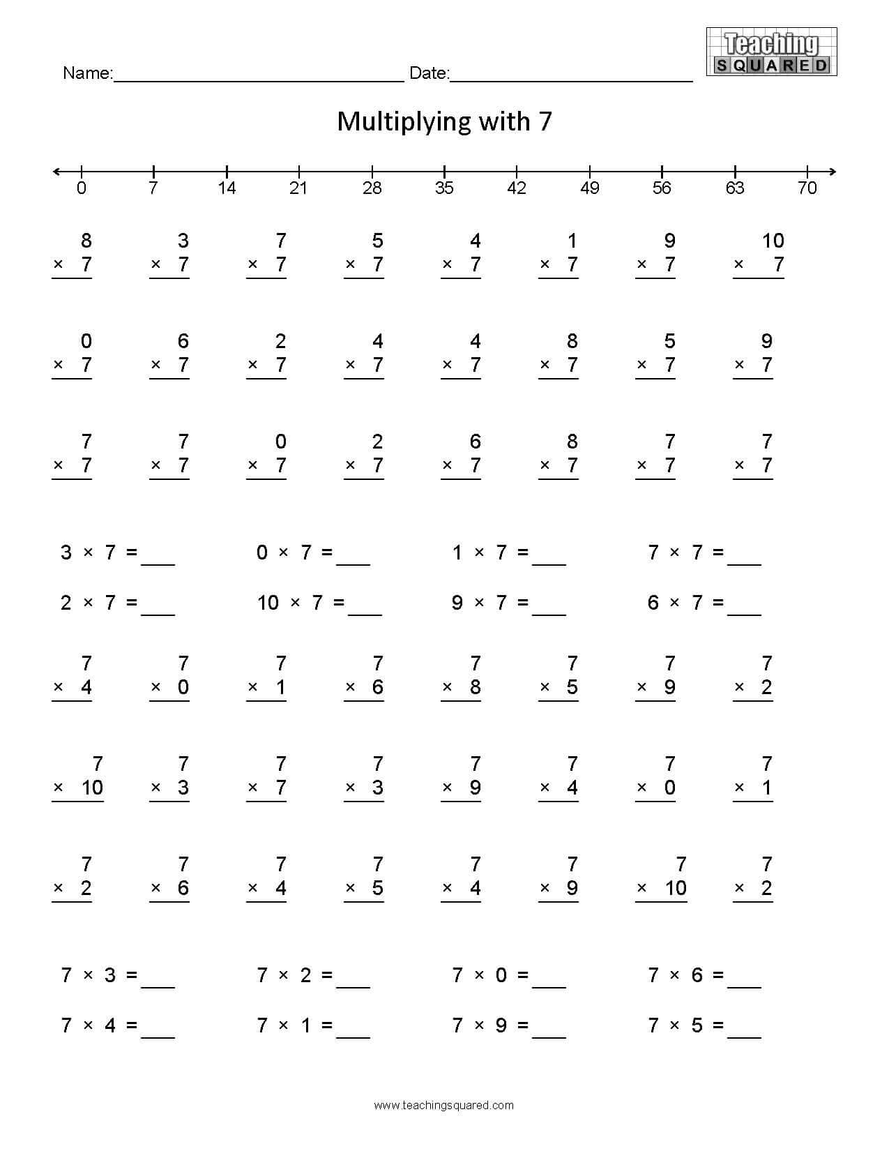 Multiplying with 7 multiplication worksheets