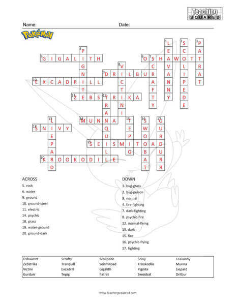 Pokémon Crossword Puzzle Black and White