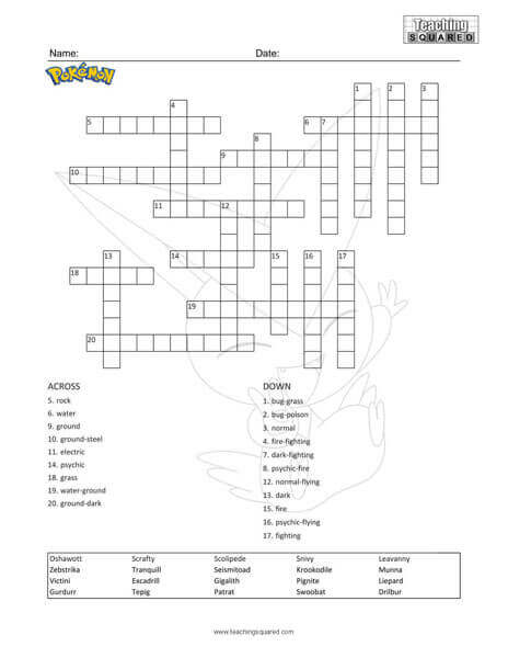 Pokémon Types worksheet