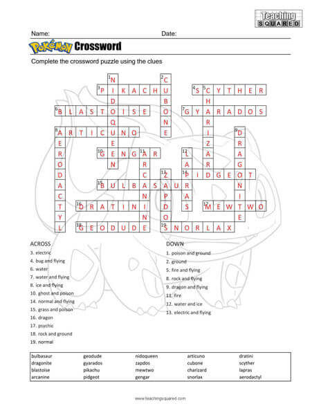 Pokémon Crossword Puzzle Gen 1