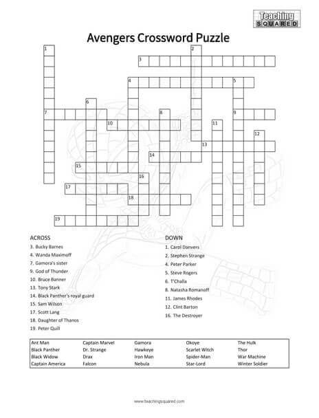 Free printable Avengers Crossword activity