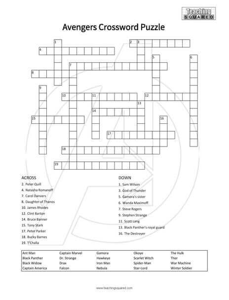 Free printable crossword puzzle Avengers activity